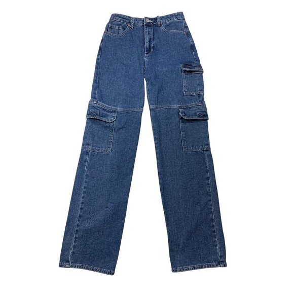 Women's Pacsun 90s Boyfriend Cargo Jeans Size 27 Blue Denim With Multiple Pocket - Picture 1 of 11